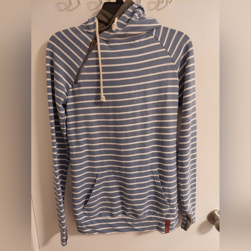 Sky Blue Striped Women's Hoodie - Picture 6 of 7